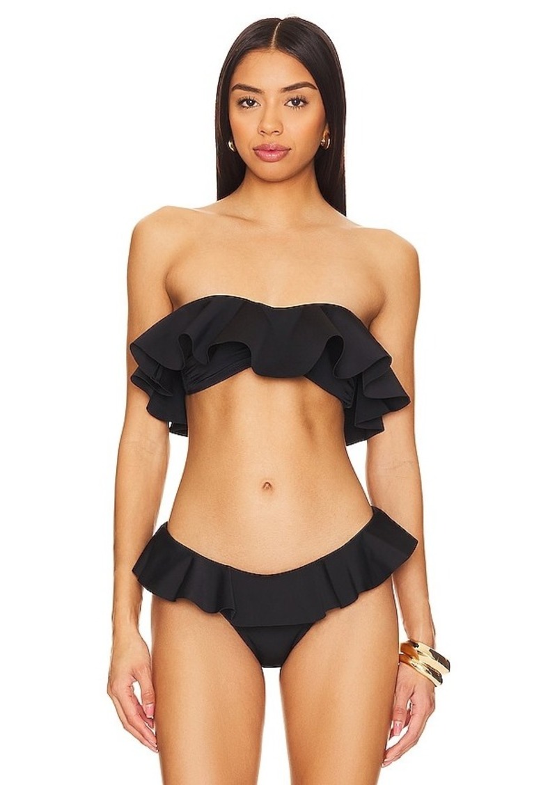 MILLY Cabana Solid Ruffle Bandeau Bikini Top