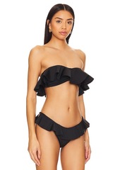 MILLY Cabana Solid Ruffle Bandeau Bikini Top