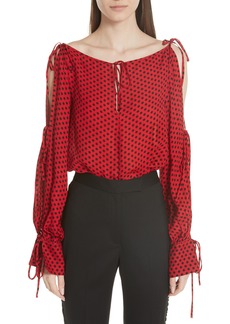 Milly Connie Dot Print Silk Georgette Top
