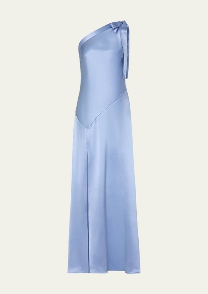 Milly Eleni One-Shoulder Open Back Satin Maxi Dress