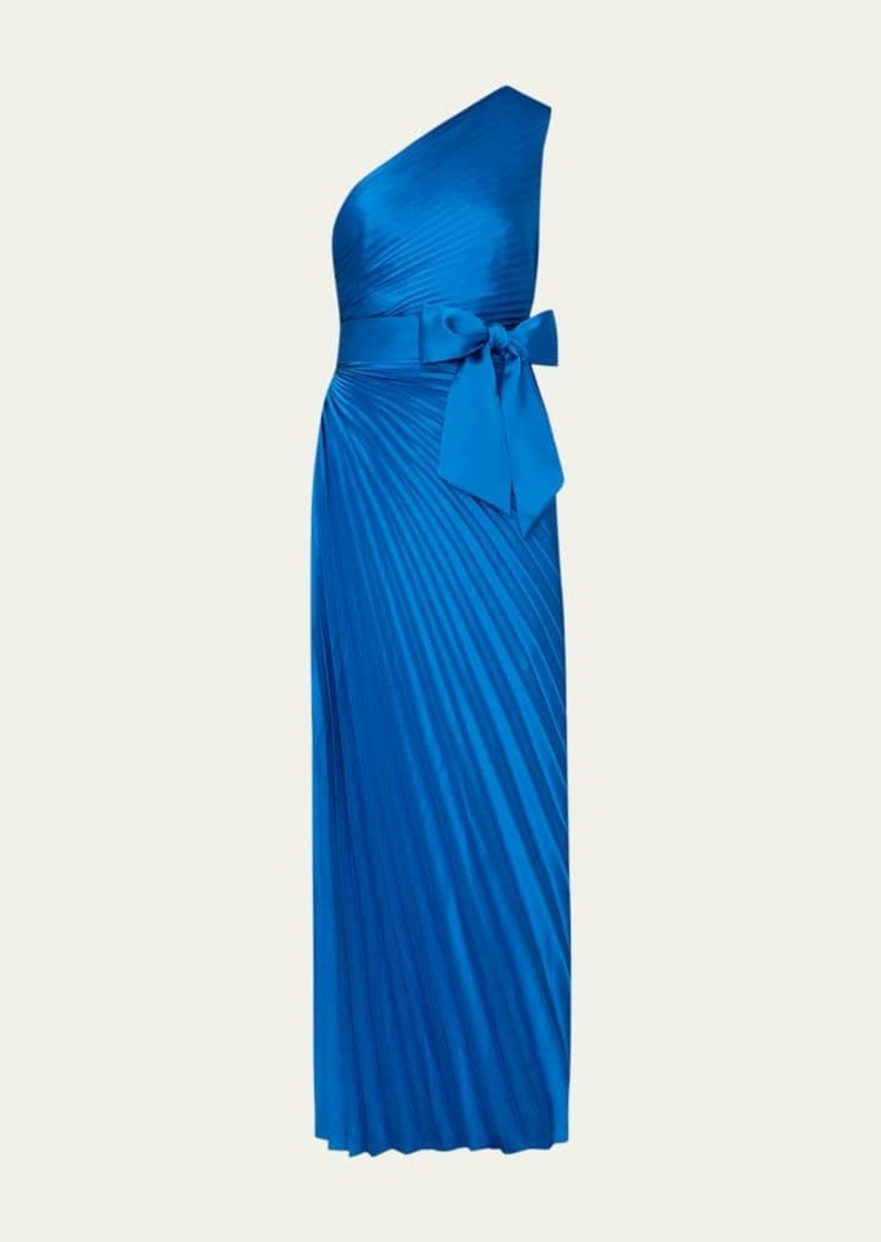 Milly Estelle Pleated One-Shoulder Satin Maxi Dress