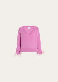 Milly Feather-Trim Cashmere-Blend Sweater