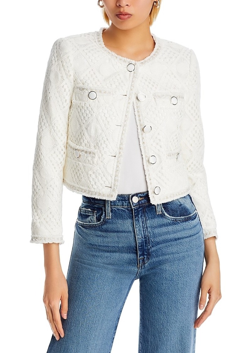 Milly Geometric Pattern Crocheted Cropped Jacket