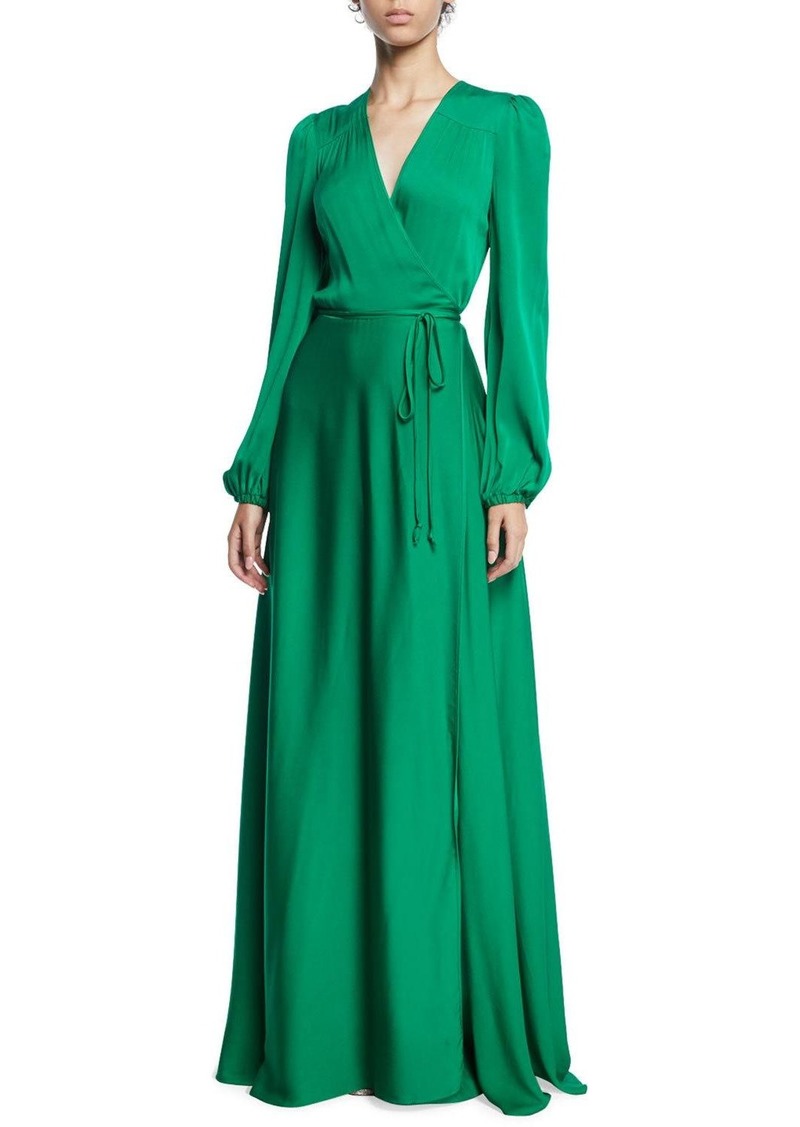 Milly Gina Long-Sleeve Stretch Silk Wrap Gown