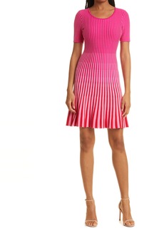 Milly Inset Stripe Godet Dress in Shocking Pink Multi at Nordstrom