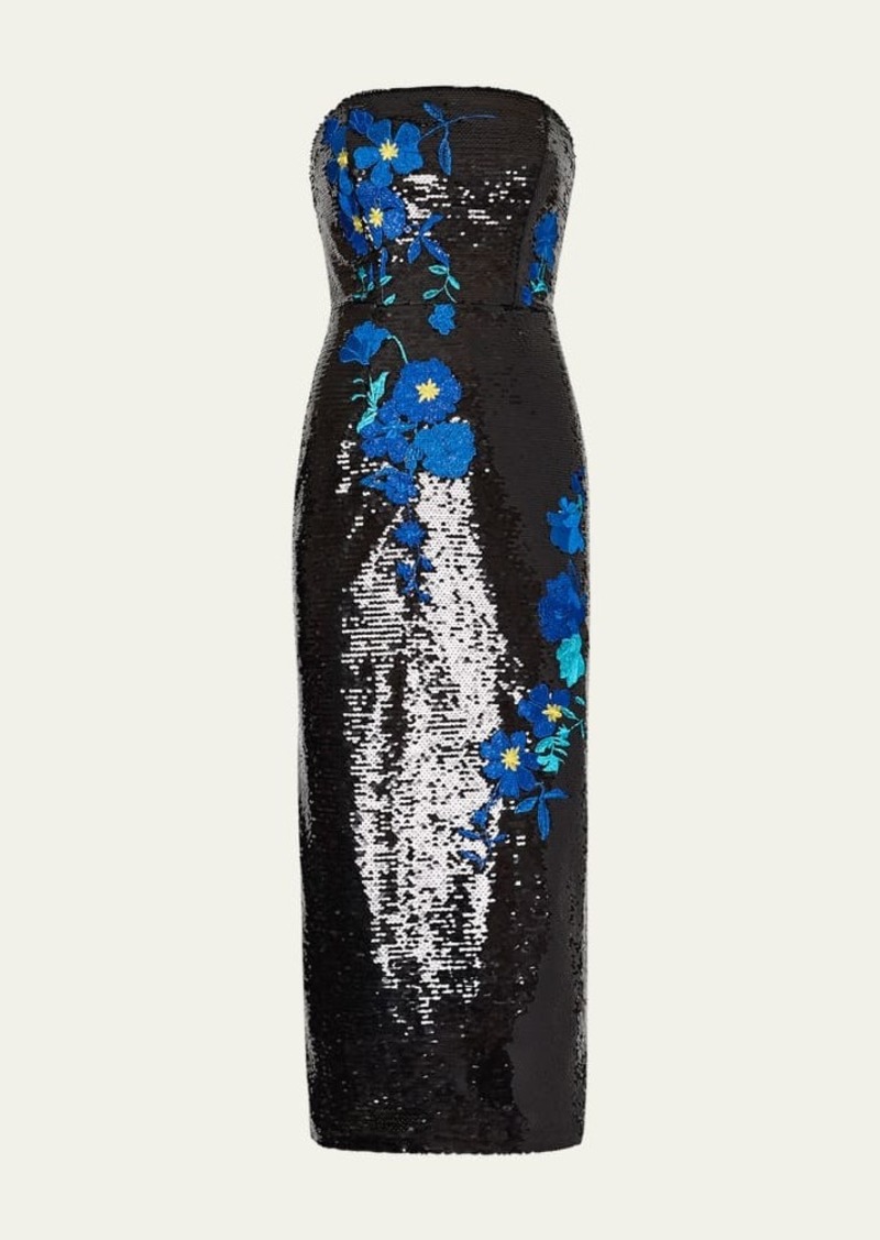 Milly Kait Floral-Embroidered Sequin Midi Dress