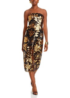 Milly Kait Holiday Sequin Strapless Midi Dress