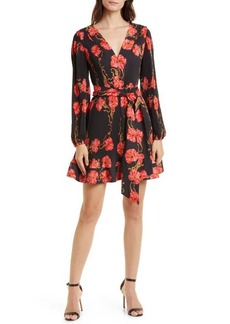 Milly Liv Floral Micropleat Long Sleeve Dress in Black Multi at Nordstrom