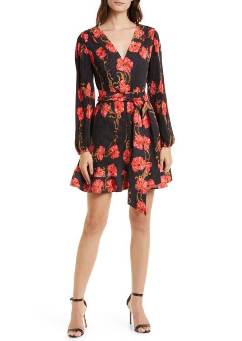 Milly Liv Floral Micropleat Long Sleeve Dress