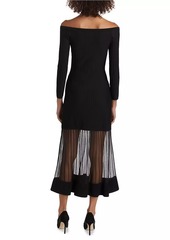 Milly Off-the-Shoulder Sheer Overlay Knit Maxi Dress