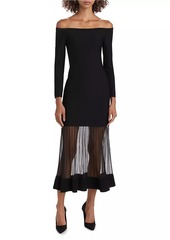 Milly Off-the-Shoulder Sheer Overlay Knit Maxi Dress