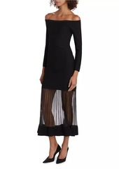 Milly Off-the-Shoulder Sheer Overlay Knit Maxi Dress