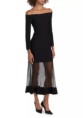 Milly Off-the-Shoulder Sheer Overlay Knit Maxi Dress