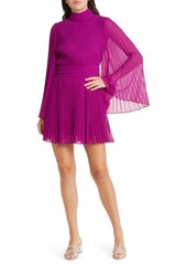 Milly Rosemary Bell Sleeve Pleated Chiffon Dress