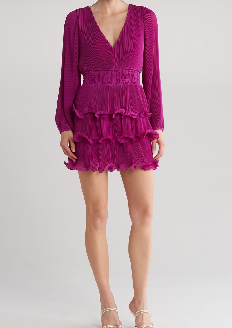Milly Ryan Pleated Long Sleeve Dress in Fuchsia at Nordstrom Rack
