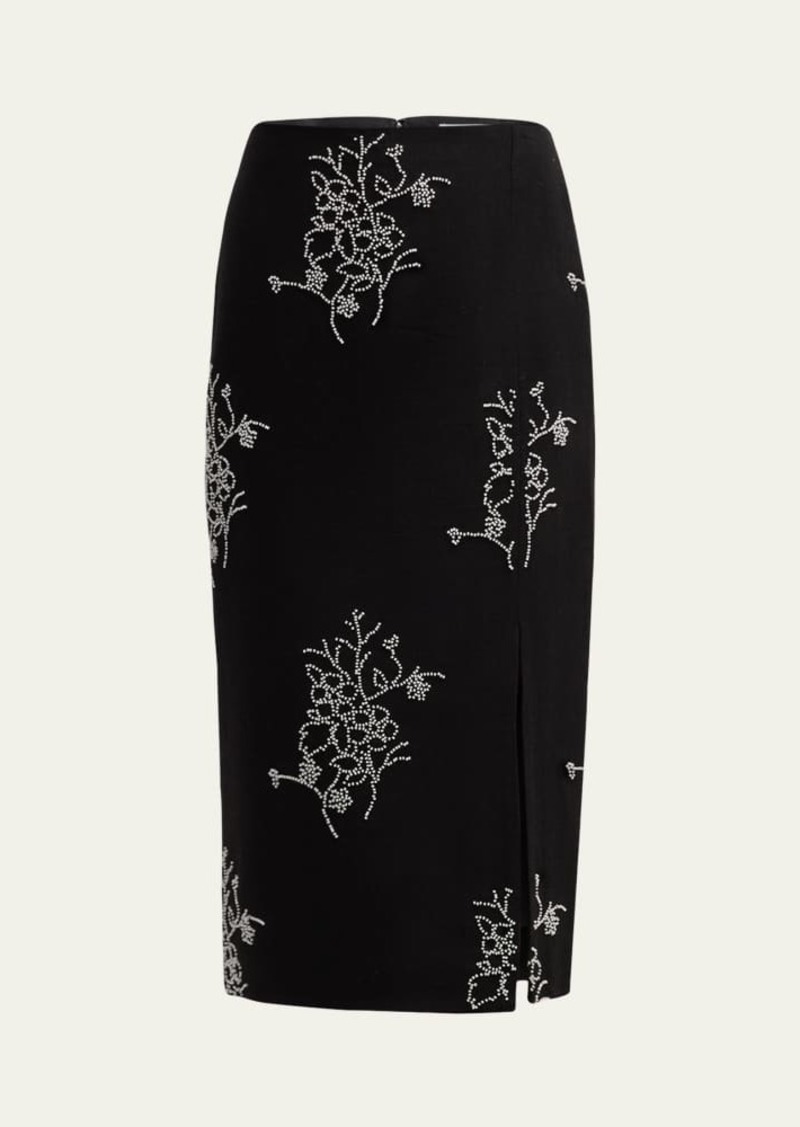 Milly Santanna Beaded Side-Slit Midi Skirt
