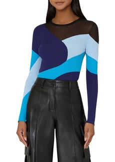 Milly Sheer Panel Colorblock Rib Sweater