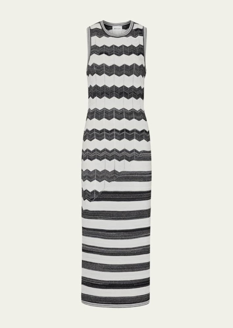 Milly Sleeveless Chevron Knit Midi Dress