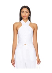 MILLY Solid Linen Cross Neck Halter Top