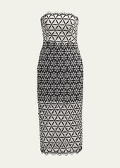 Milly Strapless Geometric Lace Midi Dress