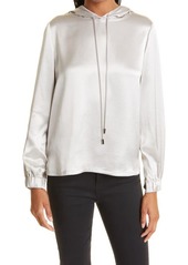 Milly Talia Hammered Satin Hoodie in Silver at Nordstrom