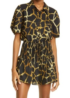 Milly Willie Giraffe Print Linen Button-Up Top in Black Multi at Nordstrom