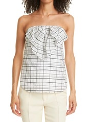 Milly Windowpane Plaid Strapless Top in White/Black at Nordstrom