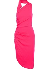 Milly Woman Coleen One-shoulder Tie-neck Ruched Silk-blend Dress Bright Pink