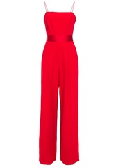 Milly Woman Cutout Satin-trimmed Stretch-cady Wide-leg Jumpsuit Red