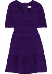 Milly Woman Flared Scalloped Textured-knit Mini Dress Purple