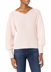 MILLY Women's Cashmere Double V-Neck Dolman with Poof Sleeve  L