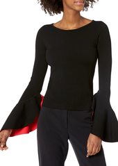 MILLY Women's Contrast Draped SLV Pullover  M