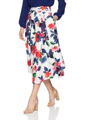 MILLY Women's Floral Print on Cotton Fiona Midi Skirt with Front Buttons