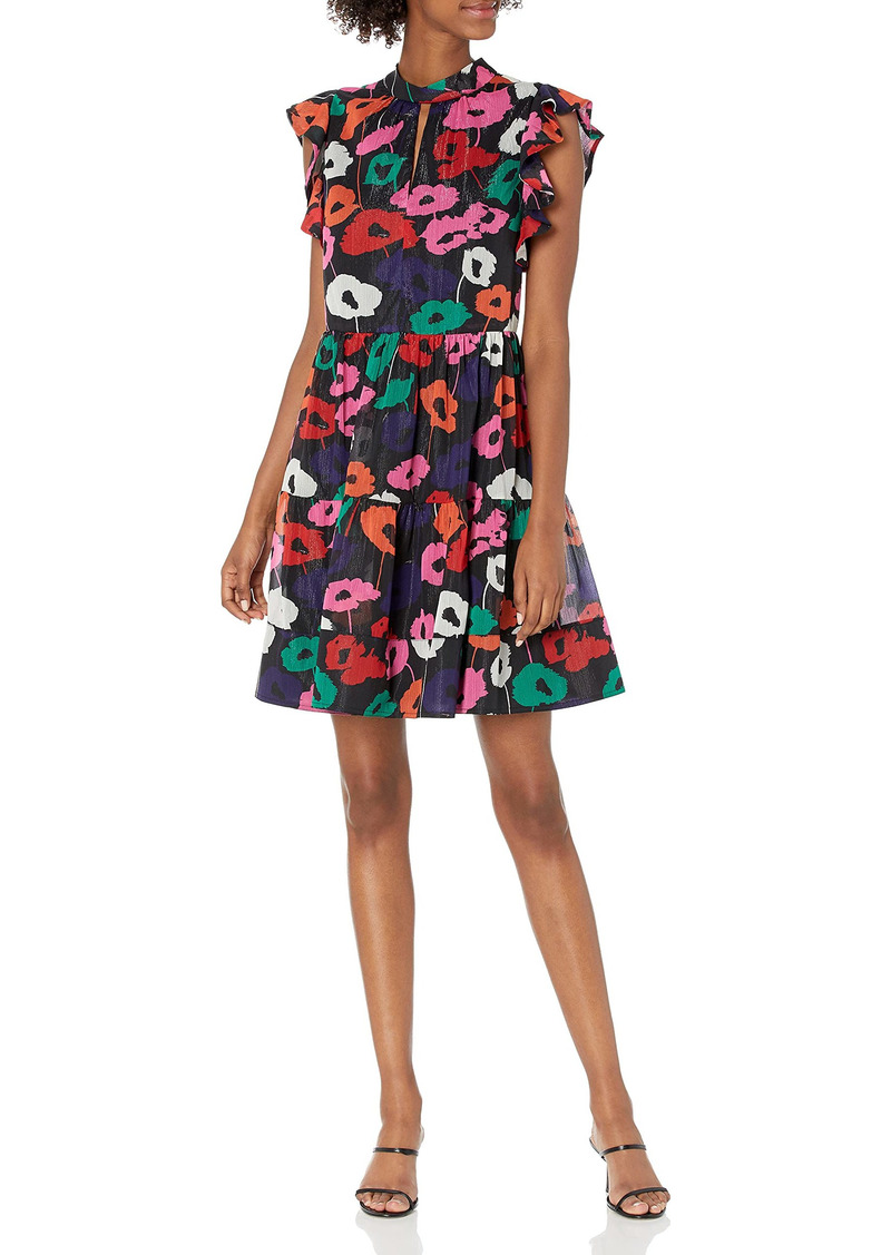 MILLY Women's Layla Poppy Print on Crinkle Chiffon Dress  M