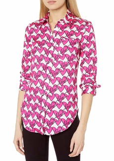 MILLY Women's Love Heart Print on Twill Wide Sleeve Button Up