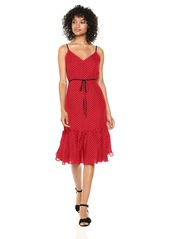 MILLY Women's Silk Georgette Polka Dot Midi Spaghetti Strap Tiffany Dress