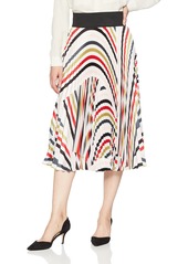 MILLY Women's Stripe Printed on Twill Pleated Midi Skirt