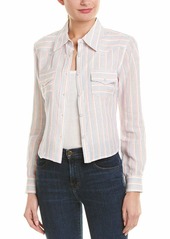 MILLY Women's Washed Linen Striped Button Down Western Cropped Shirt