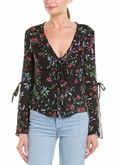 MILLY Women's Wildflower Printed on Silk Long Sleeve V-Neck Maggie top  S