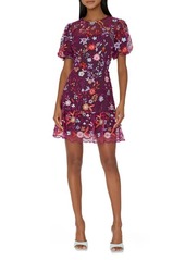 Milly Yasmin Floral Embroidered Puff Sleeve Mesh Fit & Flare Dress