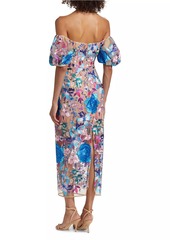 Milly Nira Floral Embroidered Off-the-Shoulder Midi-Dress