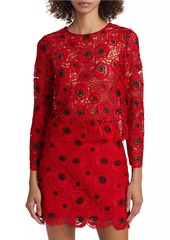 Milly Nori Embroidered Lace Long-Sleeve Top