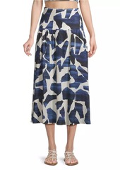 Milly Ocean Puzzle Pleated Midi-Skirt