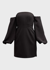 Milly Off-Shoulder Blouson-Sleeve Mini Dress