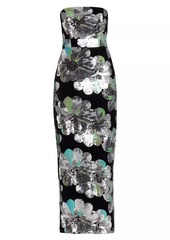 Milly Orion Sequin-Embellished Floral Velvet Strapless Maxi Dress