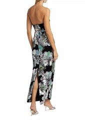 Milly Orion Sequin-Embellished Floral Velvet Strapless Maxi Dress