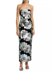 Milly Orion Sequin-Embellished Floral Velvet Strapless Maxi Dress