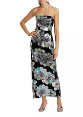 Milly Orion Sequin-Embellished Floral Velvet Strapless Maxi Dress