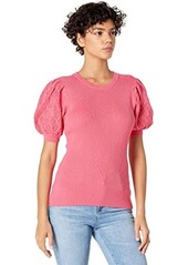 Milly Pointelle Poof Sleeve Ribbed Top