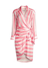 Milly Printed Striped Silk Wrap Dress